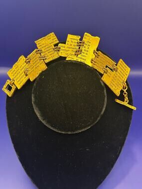 Vintage Danon Israel Gold Tone Multilingual Quote Statement Toggle Bracelet